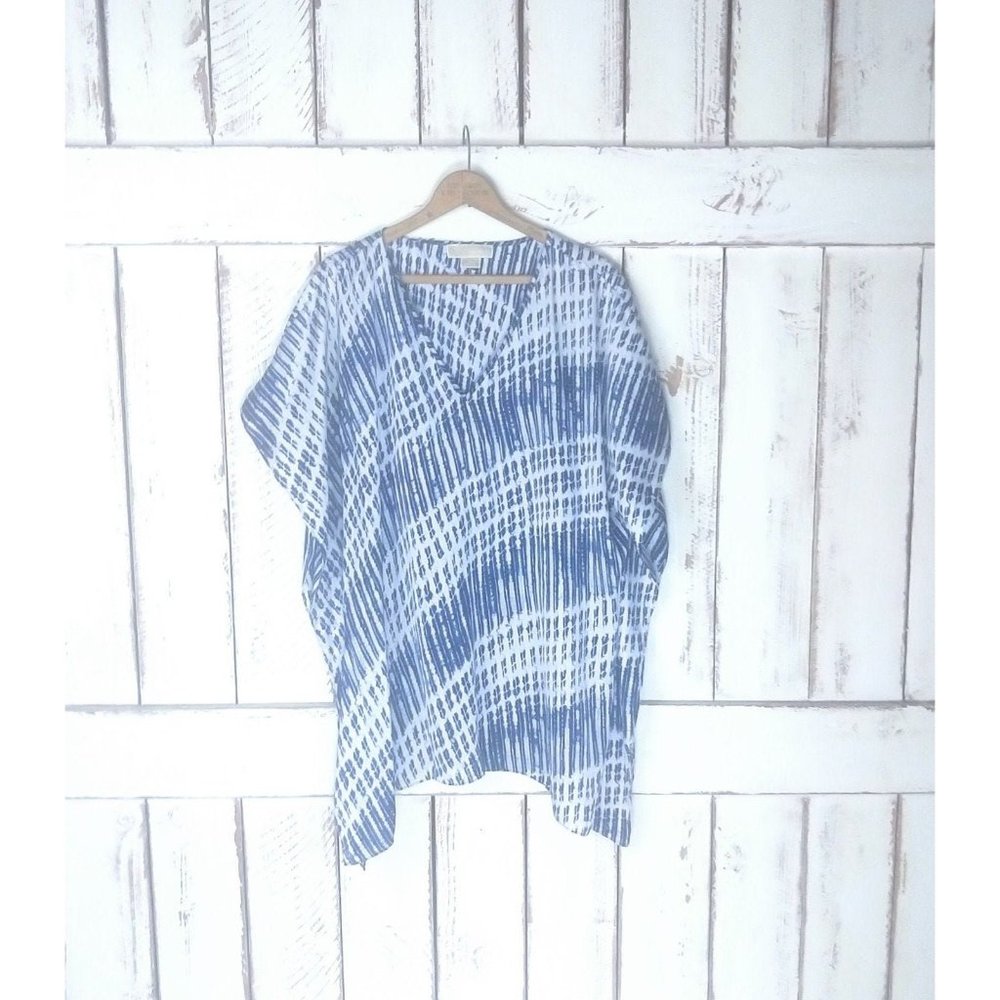 90s blue white tie dye striped boho kaftan cover up top